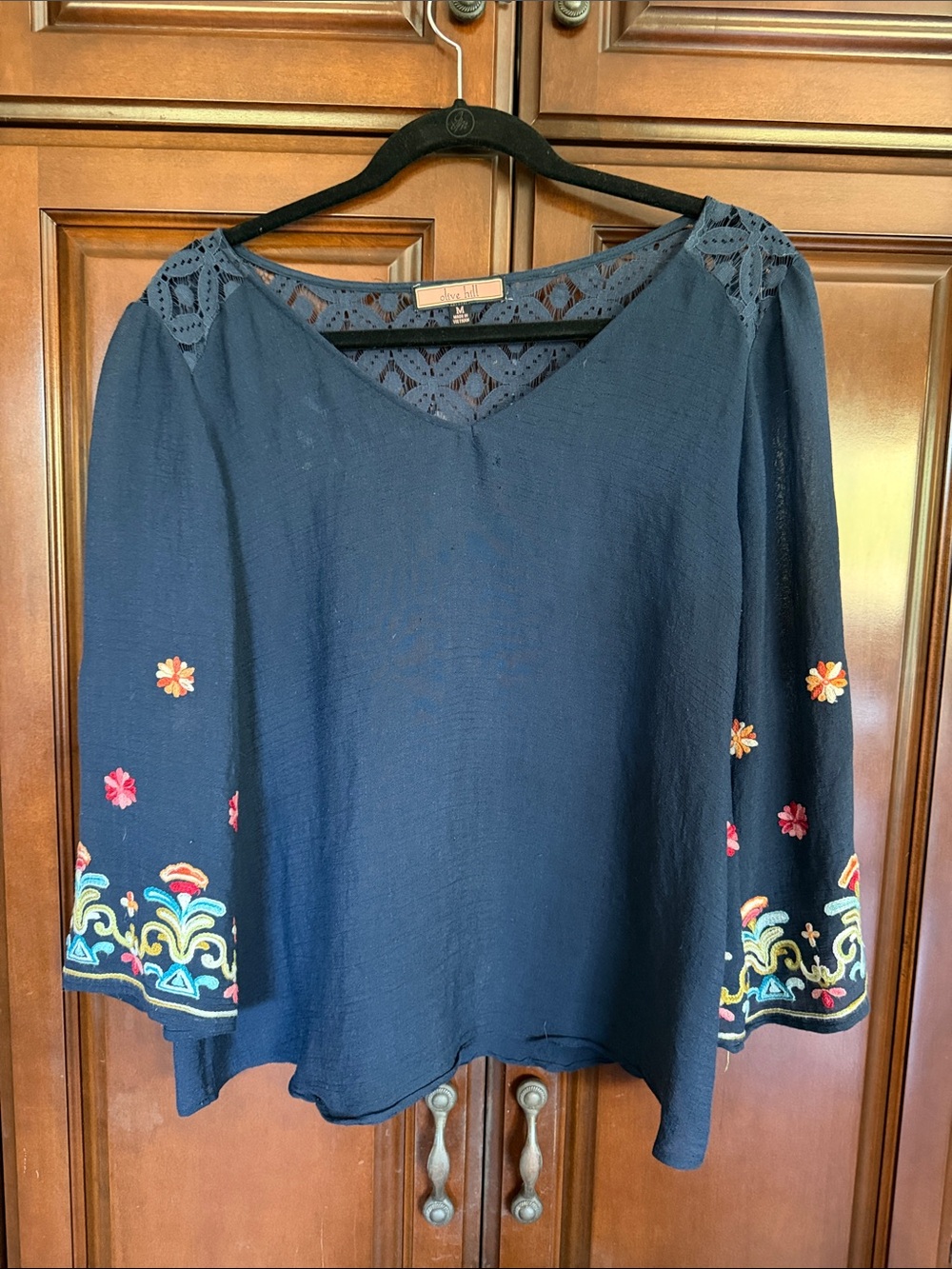 Olive Hill Navy Boho Embroidered V-Neck Tunic